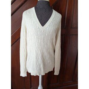 Loft Womens Cable Knit Wool Blend V-Neck Sweater M New